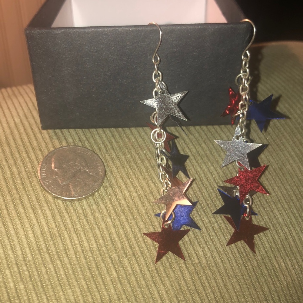 Red, Silver and Blue Star Earrings